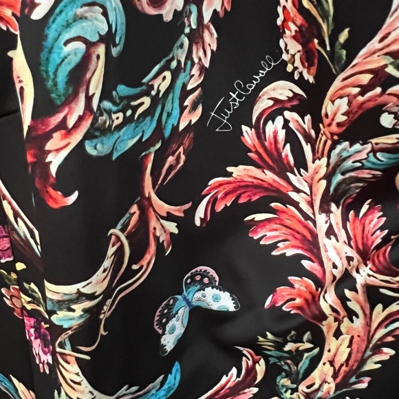 JUST CAVALLI Black Floral Print Shift Midi Cocktail Evening Dress NWT - Picture 5 of 10